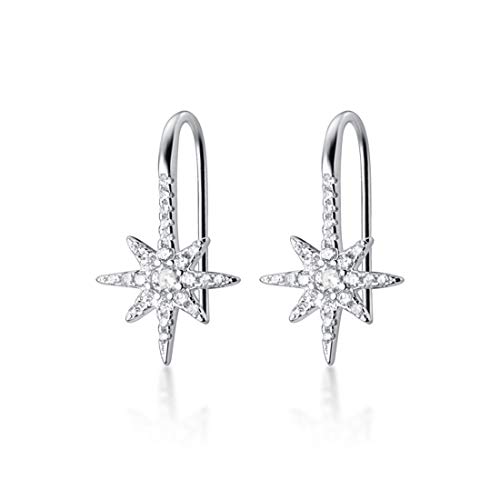 SLUYNZ Solid 925 Sterling Silver Sparkling Star Drop Earrings for Women Teens CZ Star Drop Hook Earrings
