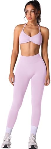 ABOCIW Workout Sets for Women 2 Piece Seamless Halter Sports Bra ...