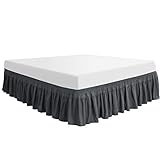 PiccoCasa Falda de cama de poliéster envolvente, faldas de cama elásticas con volantes antipolvo, decoloración y arrugas, tres lados de tela con caída de 16 pulgadas, gris oscuro King