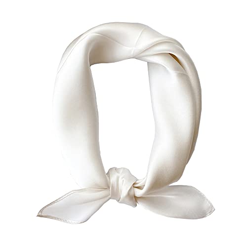 ACMEDE Foulard Quadrato Sciarpa in Pura Seta da Donna Uomo Sciarpe 100% Seta di Gelso Bandane Leggere per Capelli da Donna Testa Collo Decorazione Copricapo Sciarpa, 55 x 55 cm (Crema)