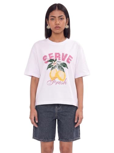Image of Amazon Brand - Serve Women's Oversized Graphic T-Shirt | Cotton Printed Crew Neck Tee | Half Sleeve Loose Fit
