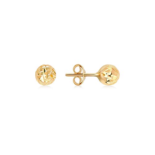 GELIN 14k Solid Yellow Gold 6mm Diamond Cut Ball Earrings with Secure Backs | Gold Stud Earrings for Women