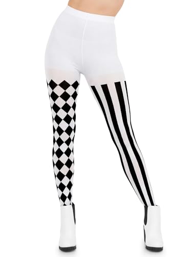 Sugar Sunday Harlequin Striped Tights for Women Checkered Pantyhose White Black One Size