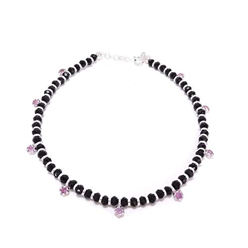 DHRUVS COLLECTION 925 Exclusive Stylish Nazariya Anklet (Payal) with Black & Silver Beads (Crystal) in 92.5% Silver for Girls and Women – Single Piece