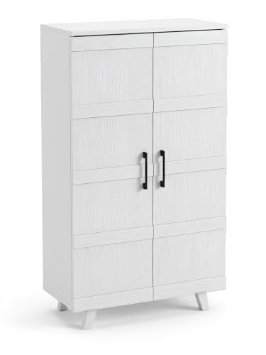 Image of Rune Engineered Wood Shoe Cabinet | 2 Door Shoe Rack with 6 Spacious Shelves | Modern Shoe Storage Cabinet for Entryway, Bedroom & Living Room | White Finish
