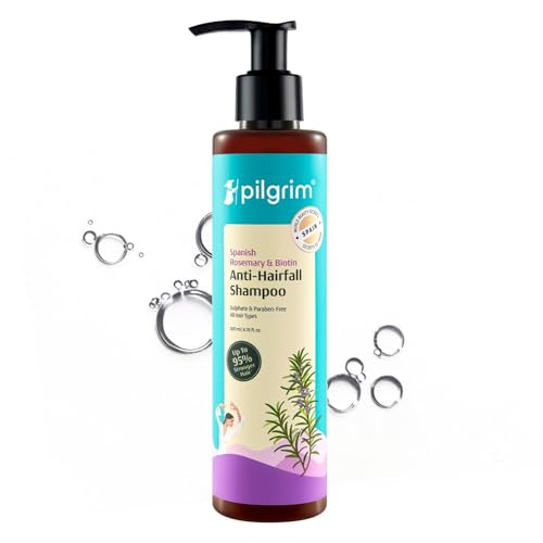 Pilgrim Spanish Rosemary & Biotin Anti-Hairfall Shampoo | Reduce Hair Loss & Breakage | Natural DHT Blocker | Provide Smoothen & Strengthen Hair | 6.76 Fl Oz (200ml)