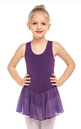 Image of Arshiner Kid Girls Hollow Back Ballet Leotard with Skirt Sleeveless Dance Dresses
