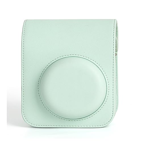 Image of Breatoi PU Leather Camera Case for Mini 12 - Rainproof, Soft, and Stylish in Mint Green with Adjustable Shoulder Strap