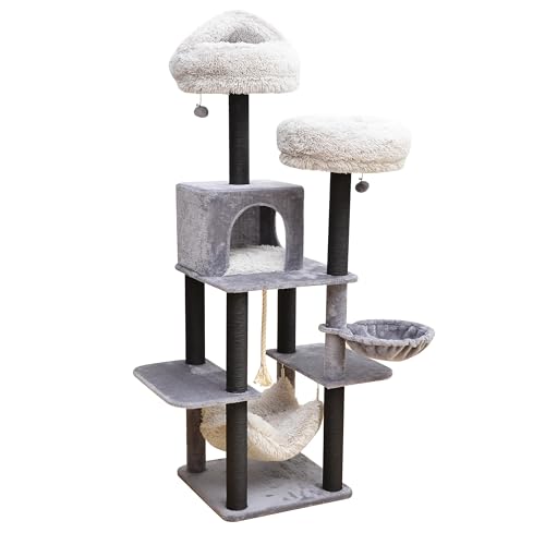 PetPals® Bradbury 7-Level Modern Cat Tree with Plush Perches, Hammocks, Faux-Fur Beds, Recycled Paper Rope Scratching Posts, Cozy Condo for Play, Rest, and Scratching, Ideal for Large & Senior Cats
