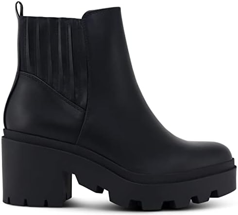 Soda Women's Ankle Boots Slip on Chunky Block Mid Heel Elastic Panel Casual Chelsea Western Booties - (Black PU) - 7.5 | Image 3