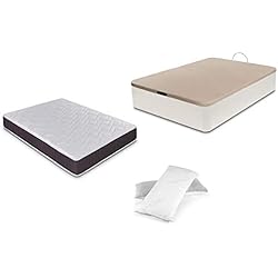 Canapé 135X190 Dormidán - Pack de canapé abatible de Gran Capacidad + colchón viscoelástico + Almohada visco Copos de Regalo (135_x_190_cm, Blanco)