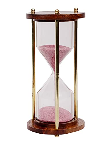 Image of Wooden and Brass Multi Color Sand Timer Hour Glass Sandglass Clock Ideal for Exercise Tea Making Antique Nautical Decor Theme Height 5.5 Inches 5 Minutes (Pink)