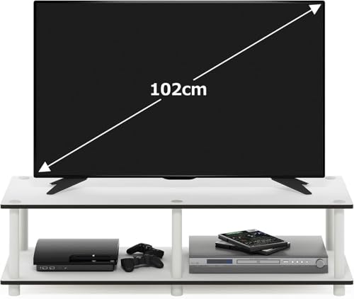 Image of Furinno JUST Toolless TV Stand, 2-Tier Wide Entertainment Center for TV up to 46 Inch, Open Shelf TV Console, for Living Room, Bedroom, Plain White