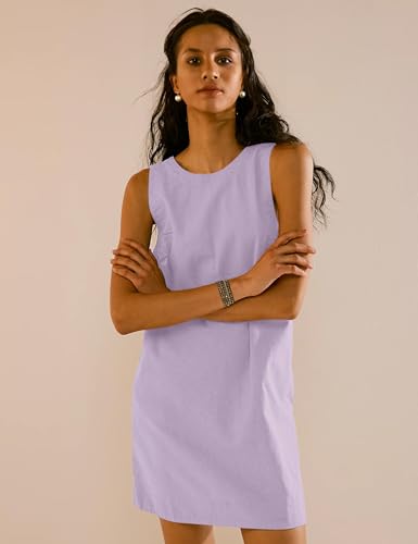 Image of VIUTIL Womens Summer Linen Mini Dress Boat Neck Low Back Sleeveless Tank Dresses with Pockets 2026 Vacation Outfits