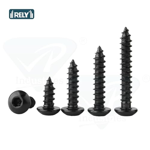 Image of Rely⇒VP INDUSTRIES (Pcs-25) No.8x19 mm Allen Button Head Self-Tapping Screw - Black Zinc, Button Cap Head for Furniture, Crib, Bunk Bed, Cot, and Bolt Assembly