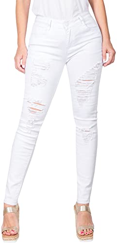 2LUV Women's Ripped Stretchy 5 Pocket Skinny Distressed Denim Jeans