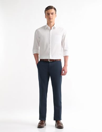 Image of Arrow Textured Tapered Fit Formal Trousers for Men - Full Length Formal Pants for Men Office Wear