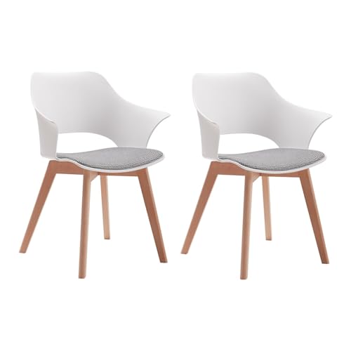 GrandCA HOME Juego de 2 Sillas de Cocina Nórdicas, Silla de Comedor con Patas de Madera Maciza, Sillas Tapizadas para Dormitorio, Sala de Estar, Cocina,Blanco