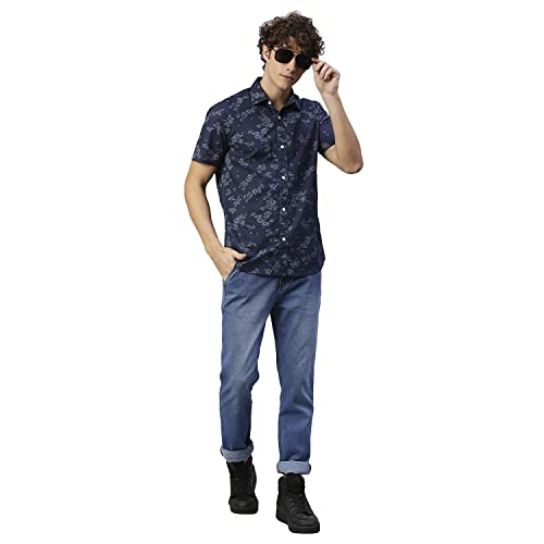 Image of HIGH Star Men Blue Floral Printed Casual Shirt