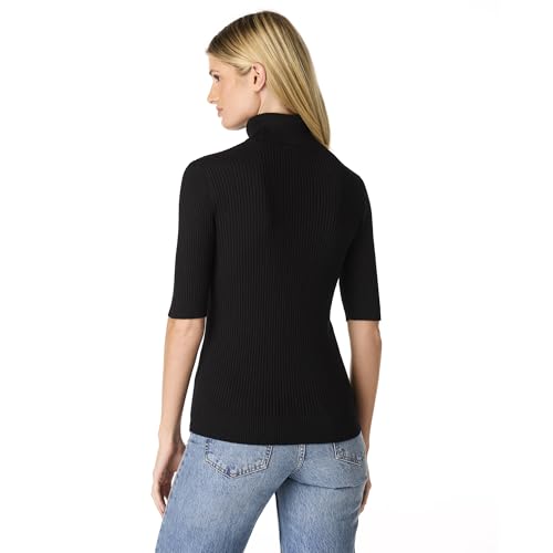 Cable & Gauge Women's Short Sleeve Mock Neck Sweater - Soft Knit Fabric, Ribbed Texture, Elbow-Length Sleeves, Casual Top3