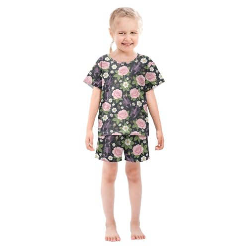 Pajama Short Sets Floral Scorpion Pattern Soft Cotton Summer Sleepwear 2 Piece PJS Size 5-14T4