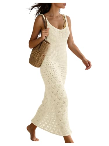 GORGLITTER Women's Crochet Maxi Dress Sleeveless Knit Bodycon Vacation Summer