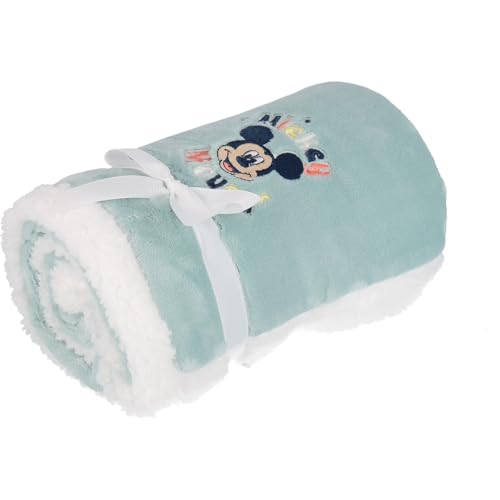 Disney - Baby Couverture Plaid Mickey - 75x100 cm - 100% Polyester - 220 GSM - Vert Clair