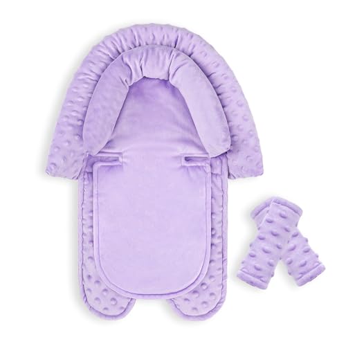 Image of Infant Car Seat Insert, HNHUAMING Baby Car Seat Head & Body Support with 2 Strap Pads, Ultra Soft Newborn Preemie Carseat Insert Cushion for Girls Boys, Fits Car Seat, Stroller, Swing, Bouncer, Purple