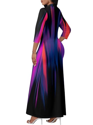 Image of PinkPatty Women's Casual 3 /4 Sleeve Polo V Neck Bodycon Maxi Dress | Semi formal, modest style, long fitted, versatile for church, work, business, office and daily wear