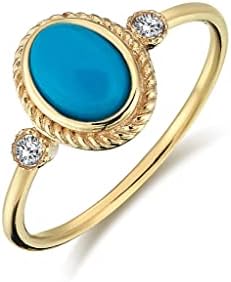 14k Yellow Rose White Gold Blue Turquoise Braided Band Ring - Dainty Gemstone Stacking Ring for Women - Minimalist Promise Ring for Her