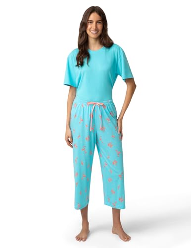 Image of HUE Women's Summer Vacation Pajama Separates, Soft, Whimsical Print Pjs with Tropical Beach Themes, Flip Flops, Cocktails