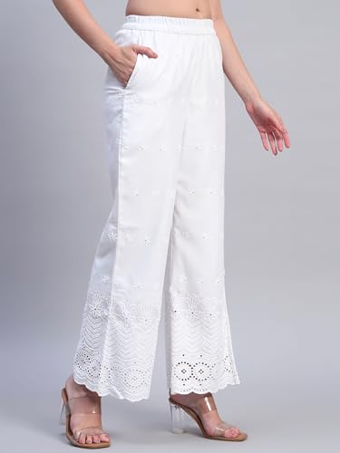 Image of SHOPPING QUEEN Women's Cotton Embroidered Chikankari Palazzo