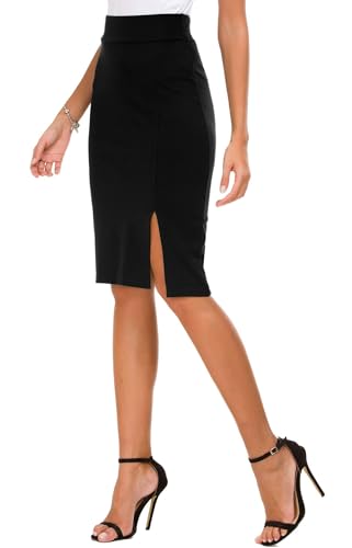 Urban CoCo Women's Knee Length Stretch Pencil Skirt High Waisted Bodycon Midi Straight Skirt