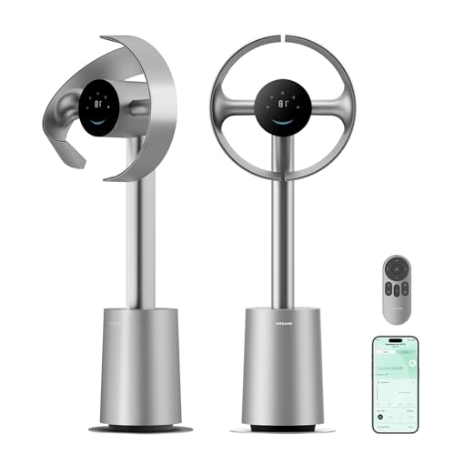 DREAME Bladeless Tower Fan for Bedroom, Smart Standing Fan with 270° Spatial Airflow for Whole-Room Circulation, 59ft/s High Velocity, 10 Speeds 3 Modes, Temperature-Adaptive Airflow, MF10-Silver