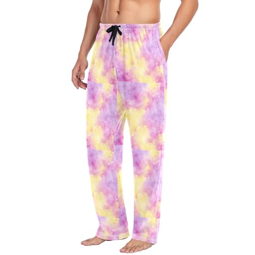 Purple Tie Dye Yellow Pink Men Cotton Flannel Pajama Pants Mens Lounge Sleep PJ Bottoms S4
