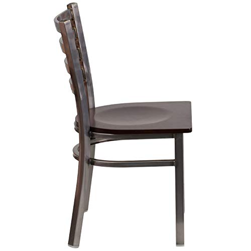 Image of Flash Furniture 2 Pack HERCULES Series Clear Coated Ladder Back Metal Restaurant Chair - Walnut Wood Seat