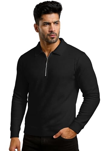 Image of Peppyzone Men's Full Sleeve Textured Polo T-Shirt with Collar | Stylish Chain Zip Tshirt for Man | Premium Polyester Lycra Stretch Fabric | Long Sleeve T Shirt for Men