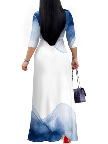 Image of PinkPatty Plus Size Maxi Dresses for Women Casual Flowy Long Dress 3 /4 Sleeve V Neck Wrap Dress with Belt