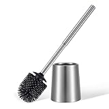 Smartbin Edelstahl Silikon Klobürste mit Halter Klobürstenhalter D11xH43CM Toilettenbürste WC Bürste und Halter WC Bürste Bürstenhalter Badezimmer Reinigungsbürste Silber