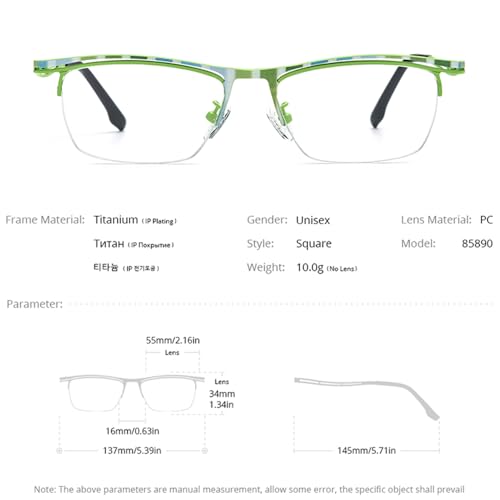 Image of FONEX Colorful Pure Titanium Glasses Frame Men Semi Rimless Square Eyeglasses Eyewear