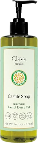 Claya Liquid Castile Soap Organic Ingredients, Biodegradable, Gentle for Sensitive Skin and Versatile Use (16 fl oz Pump Cap, Laurel Berry)