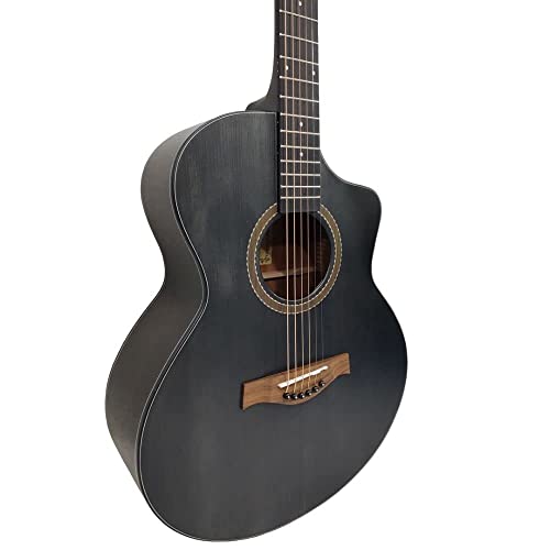 Image of Vault EA40TBK 41 inch Premium Solid Spruce-Top Cutaway Acoustic Guitar with Bajaao Gigbag & Polishing Cloth