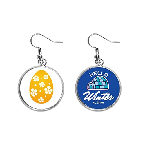 Pendientes de huevo de Pascua amarillo con diseño religioso y gota de invierno para mujer