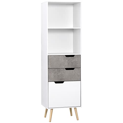 HOMCOM Librería de Salón Armario de Almacenaje con 2 Estantes Abiertos y 3 Cajones para Cocina Estudio Dormitorio Estilo...