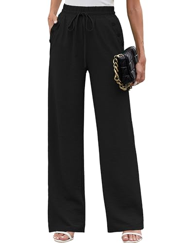 Heymoments Women's Wide Leg Lounge Pants Lightweight High Waisted Adjustable Tie Knot Loose Fit Trousers - image 1