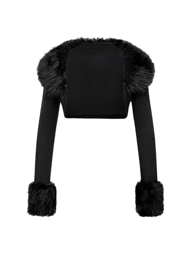 WDIRARA Women's Fuzzy Shrug Cardigan Sweater Long Sleeve Open Front Knit Cropped Outerwear