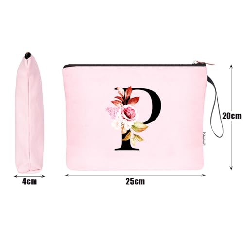 Image of Vavabox A-Z Personalized Makeup Bag, Birthday Gifts for Women Mom, Gifts for Best Friend, Bride Bridesmaid Cosmetic bag (P, 06-Pink)