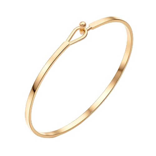 Dainty Gold Bar Bracelet for Women Simple Delicate Thin Cuff Bangle Hook Bracelet 18K Gold Plated Handmade Minimalist Jewelry
