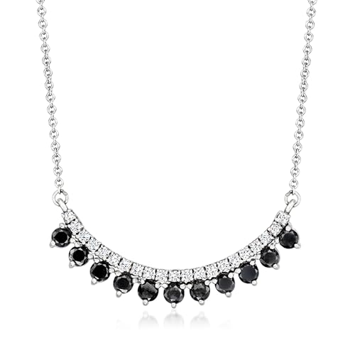 Ross-Simons 1.00 ct. t.w. White and Black Diamond Curved Necklace in Sterling Silver. 18 inches