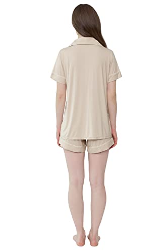 Image of Cherrydew Women Bamboo Viscose Super Soft Comfy Summer Cooling Short Sleeve Button Down Pajama Shorts Set S-XXL